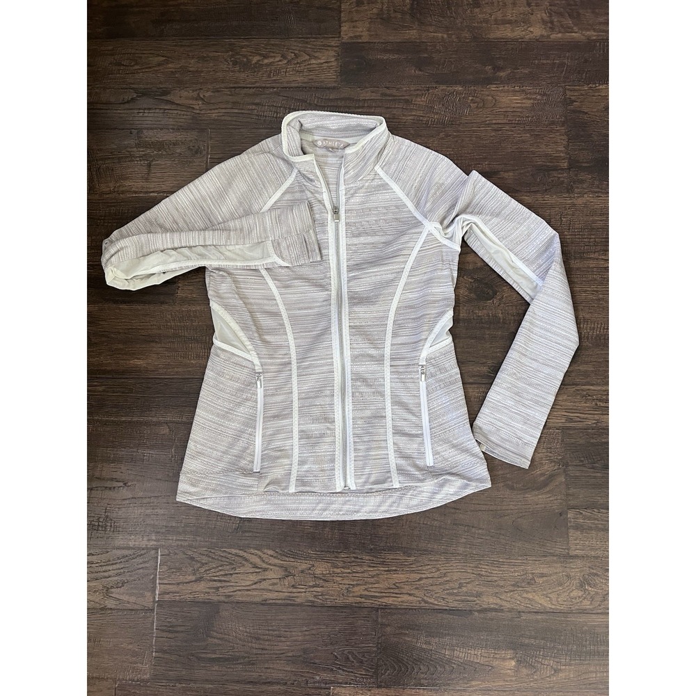 Athleta Powervita Elation Small Mesh Active Jacket Cream‎ Tan  Full Zip Run Walk